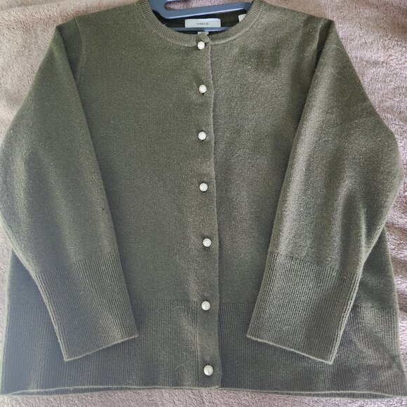 Vince cardigan olive w pearls cashmere blend
